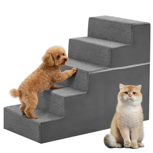 Dog Stairs Ramp for Small Dogs and Cats Step Curved Pet Steps with High-Density Foam for Puppy and Older Cats Indoor Ramp Stairs for Couch High Beds Sofa Chairs Grey