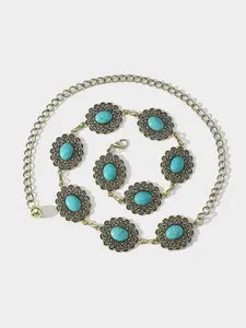 Boho Style Turquoise Texture Decor Chain Belt, Vintage Western Style Chain Belt for Women, Fashion Accessories for Party, Daily Clothing Decor, Adjustable Belts, Cowboy Belt, Decorative Belt