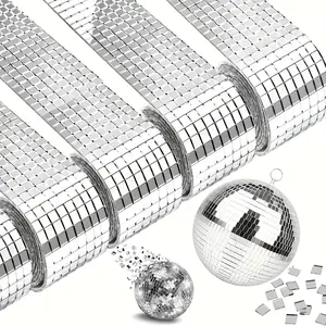 ASD Disco Ball Mirror Glass Self-Adhesive Decorative Tiles Sticker Craft Kit, 5x5mm Square Mosaic Mirror Tiles, Wall & Light DIY Party Decor, 5 Easy-to-Cut Rolls Total