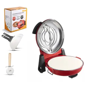 KFFKFF Electric Pizza Oven with Cordierite Stone, Stainless Steel, 15×13.78×7.48 in, 12‑Inch, Red