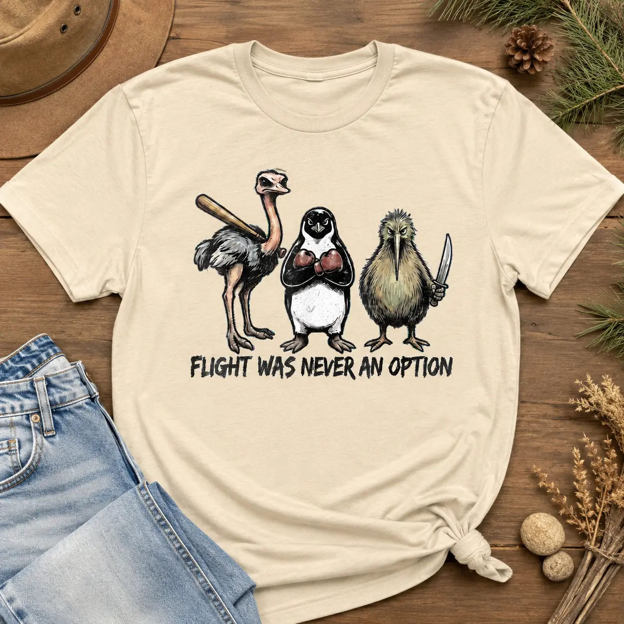 Flight Was Never An Option Shirt, Funny Angry Birds Tee, Ostrich Penguin Kiwi Graphic Shirt, Animal Humor T-Shirt, Wildlife Lover Gift