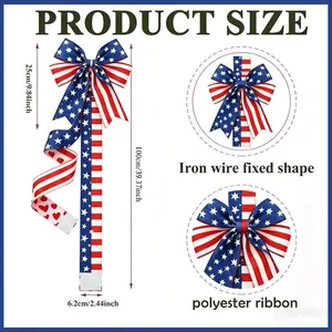 4th of July & Memorial Day Patriotic Cabinet Door Fringe Wreath Decoration, Red White Blue Star Bow Hanging Garland, Large Size Polyester Door Curtain Decor for Front Door, Porch, Home Party & Holiday Celebration outdoorfun