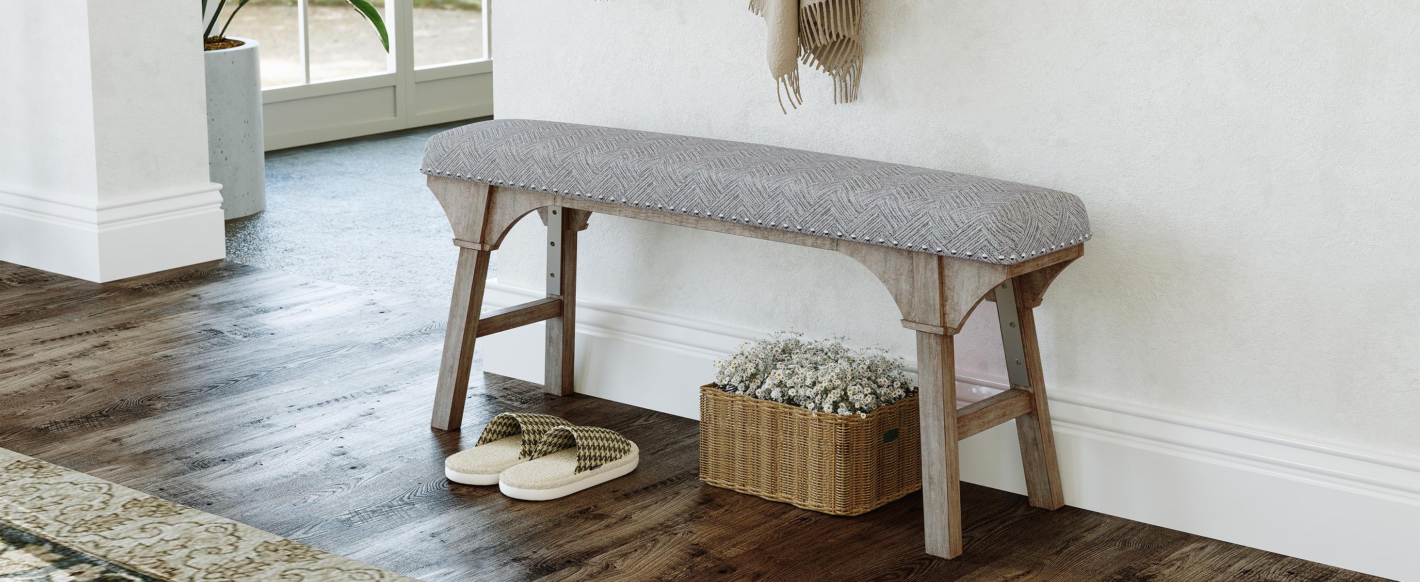 Upholstered Bench, Solid Wood & Nailhead Trim, Home Finds, Room Decor, Cozy Vibe, Versatile Seating for Family & Guests, Rustic Farmhouse Style, Entryway Dining Room Bedroom, Breathable & 300LBS Sturdy