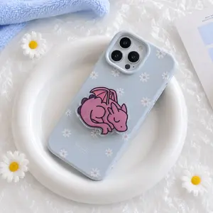 Purple Dragon Phone Grip, Hand Drawn Acrylic Phone Stand (MagSafe Base Compatible Option)