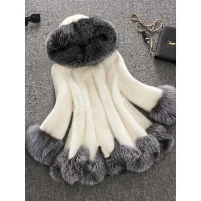 Hooded Loose Faux Fur Jacket Women Thick Autumn Winter Korean Maxi Coat Long Warm Luxury Fur Parkas Bontjas Furry Outerwear
