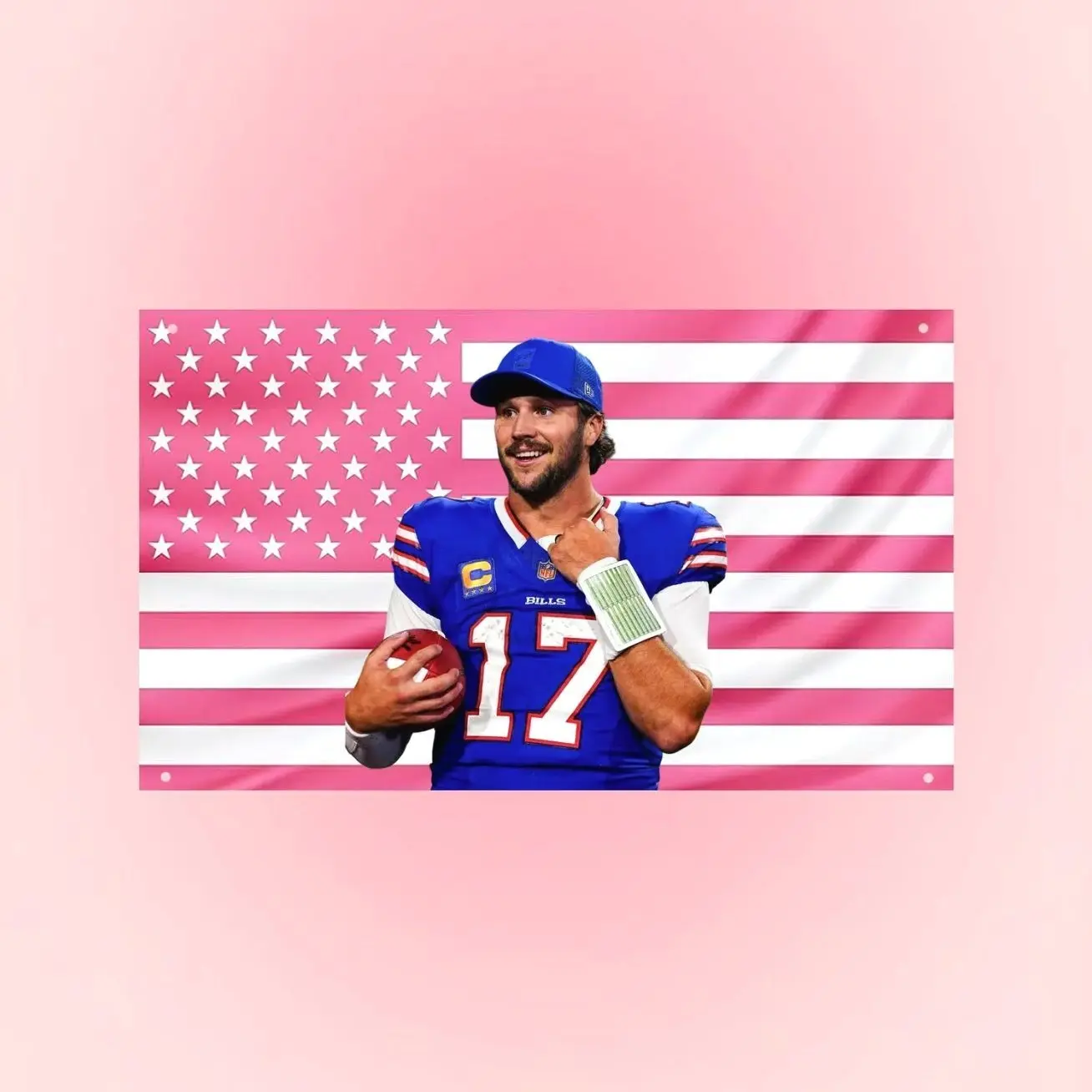 Josh Allen Flag, Hot Football Player Wall Flag, Pink Josh Allen Tapestry, Football Fan Room Decor, Sports Fan Gift