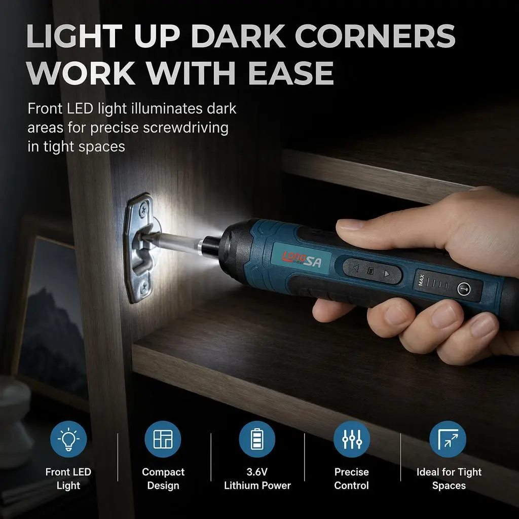 Compact 3.6V Electric Screwdriver, Rechargeable Lithium Power Drill Driver with Front LED Light, Portable Cordless Screwdriver for Home Furniture Repair & DIY Projects