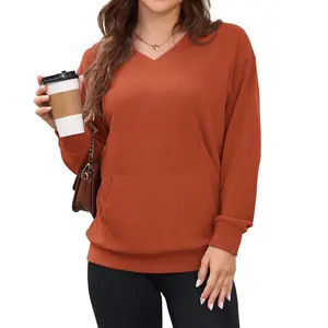 NewWomen's Hoodless V-neck Sweatshirt With Kangaroo Pocket  Fleece Longsleeve Oversized Casual Style Shirt Womenswear Hoodie Can be used with a raincoat(Gift)11