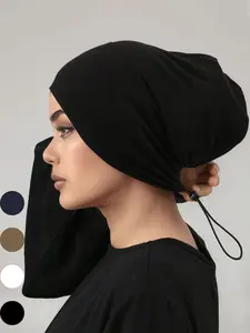 Women Modal Turban Hijab Caps with Tie Back, Adjustable Jersey Wraps, Solid Color Basic Underscarf Abaya Accessory, Daily Wear Veil