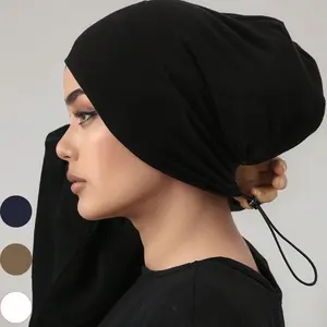 Women Modal Hijab Caps with Tie Back, Adjustable Jersey Wraps, Solid Color Basic Underscarf Abaya Accessory, Daily Wear Veil, For Muslim