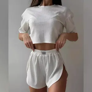 Women's 2-Piece Minimalist Plain Pyjamas Set - Plus Size Multi-Size Solid Color Round Neck Short Sleeve T-Shirt, Elastic Waist Wrap Shorts, Summer Casual Sleepwear Loungewear for Women's Clothes