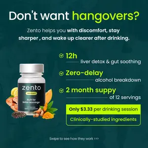 [Zento Recover] Hangover Recovery Supplement with Antrodia Cinnamomea Mushroom | Clinically Studied Ingredients | Probiotics, Antioxidants, Vitamins, Minerals, Superfoods | Full-Body Recovery  | Non-GMO | 12 Servings/24 Capsules