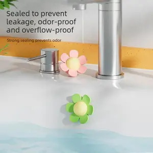 3 PCS Cute little flower washbasin overflow plug, washbasin leak-proof silicone sealing cover, floor drain anti-flying insect and anti-odor cover.