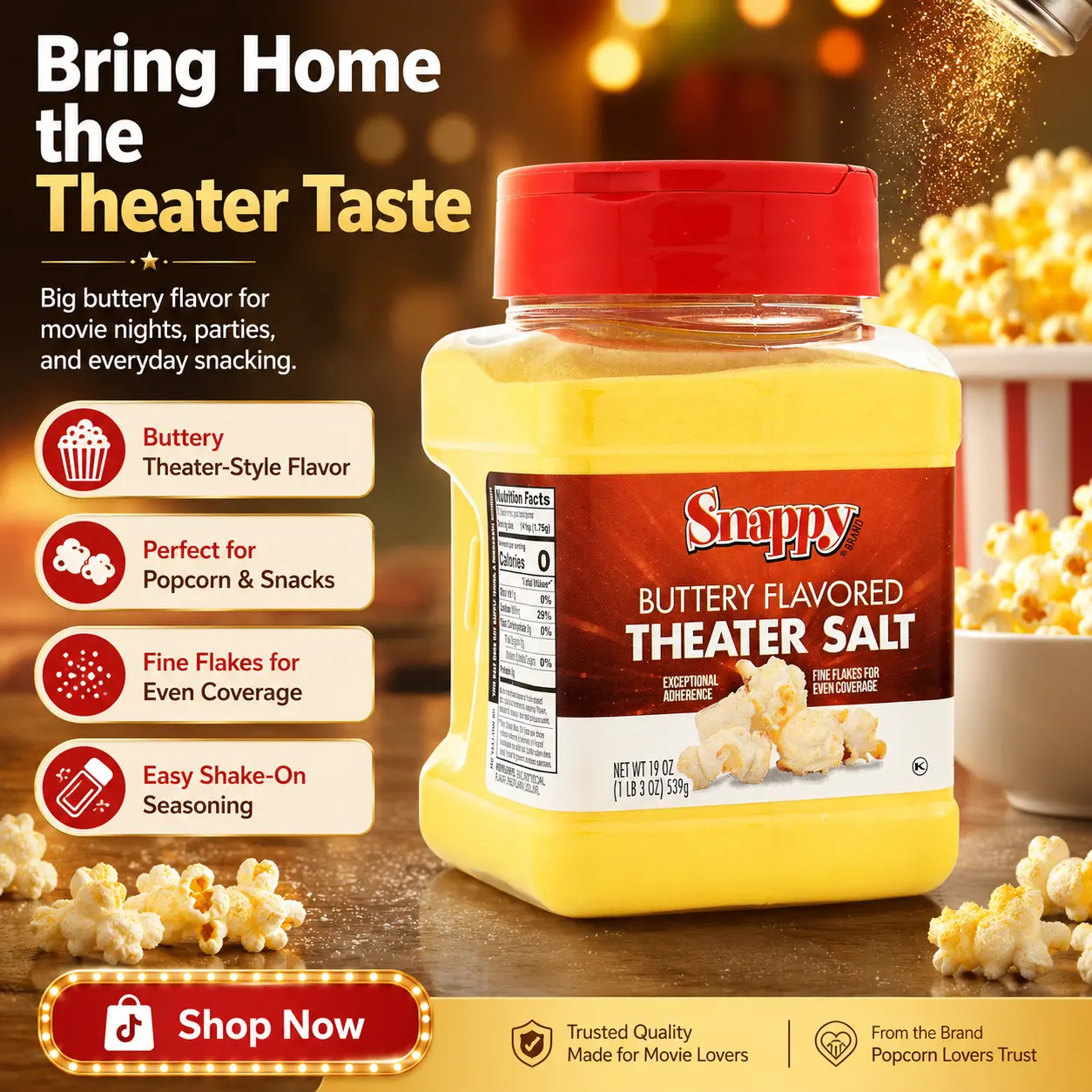 Garlic Butter Flavor Popcorn Spice Seasoning Blend, 19 oz Movie Theater-Style Buttery Salt Mix