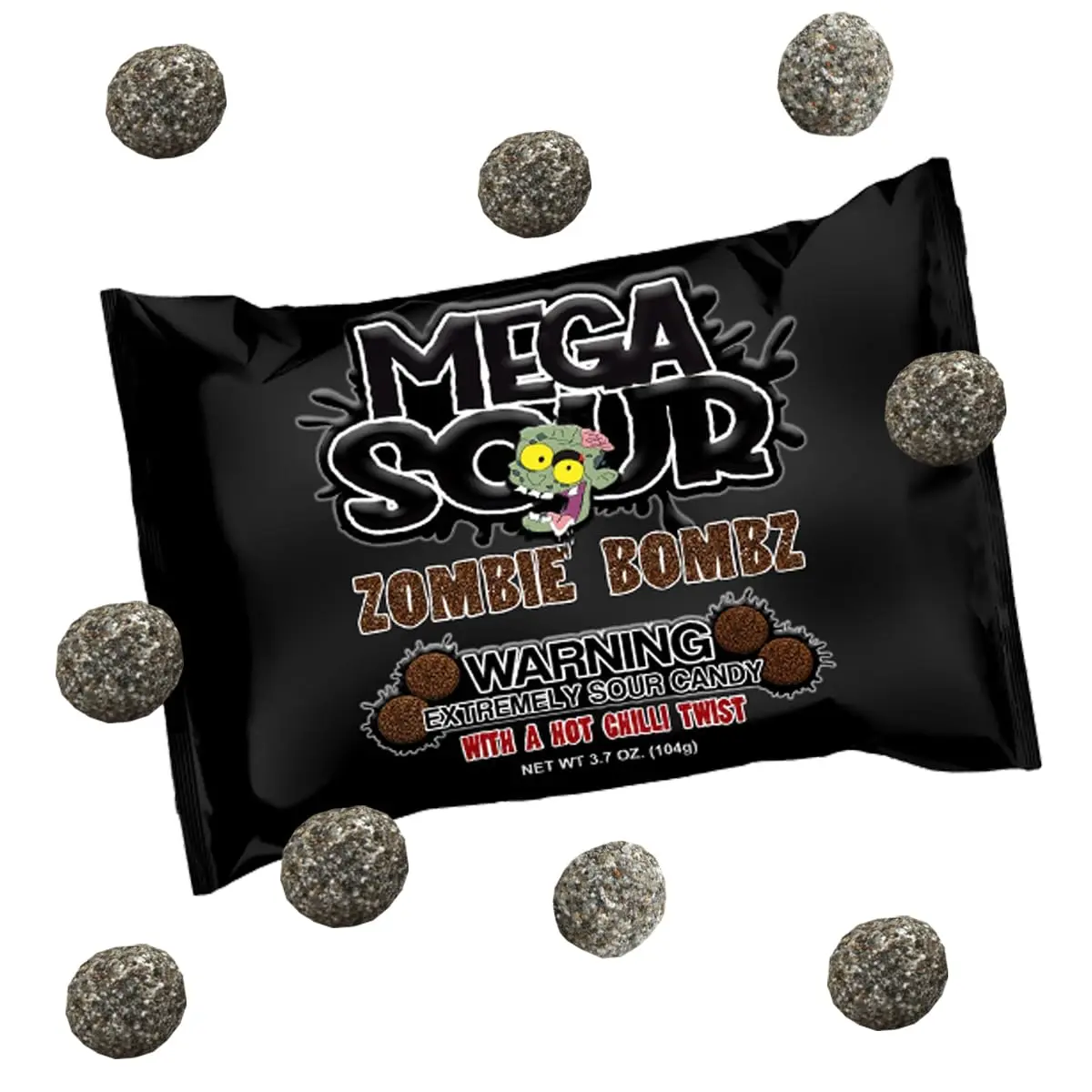 Barnetts Mega Sour Zombie Bombs with Chili Twist - 2-3x More Intense Hot & Sweet Challenge Snack, Chili Fruit Infusion Candies for Adults, Sour Candy Treat, Dual Threat