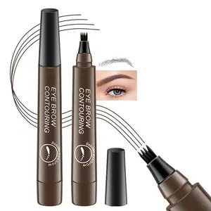 Double-ended Eyebrow Pencil with Eyebrow Brush Set,4 Fork Tip Tattoo Penc Long Lasting Eyebrow Pencil, Brow Styling Brush,  High Pigmented Brow Shading & Filling Pencil, Makeup Tool, Valentine's Day Gift
