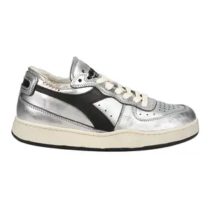 diadora Womens Mi Basket Row Cut Metallic Used Lace Up Sneakers Shoes Casual - Silver