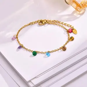 The Candy Charm Chain – 18K Gold Plated Stainless Steal Rainbow Crystal Bracelet/Anklet charm  bracelet