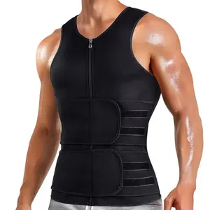 Men's Double Belt Vest Shapewear Reinforced Sweating Rubber Bodysuit Girdle Sports Waist Tuck Belly