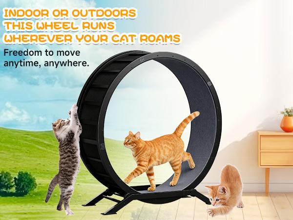 COMHOMA Cat Wheels, 40" Diameter, Large Cat Exercise Wheel for Indoor Cats Cat Treadmill Metal with Detachable Carpet & Teaser/Stickers Ultra-Quiet Scroll Wheel with Latch Safe and Stable