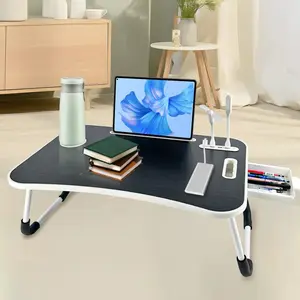 Slendor Lap Desk with Cup Holder, Foldable Laptop Table for Bed, Portable Bed Desk for Laptop and Writing, Computer Tray with Tablet Slot, Notebook Stand Reading Holder for Couch Sofa Floor,Black desktop