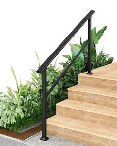 GARVEE Handrails for Outdoor Steps, 5 Step - Aluminum & Wrought Iron Stair Railing for 1 to 5 Steps, Adjustable Handrailing Kit, Hand Rails for Decks, Porches, and Concrete Steps, Black, 1 Pack
