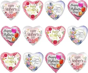20pcs Happy Mother's Day Heart Balloons Foil Love You Mom Balloons for Mother's Day Mom Birthday Party Decorations (Random Styles)