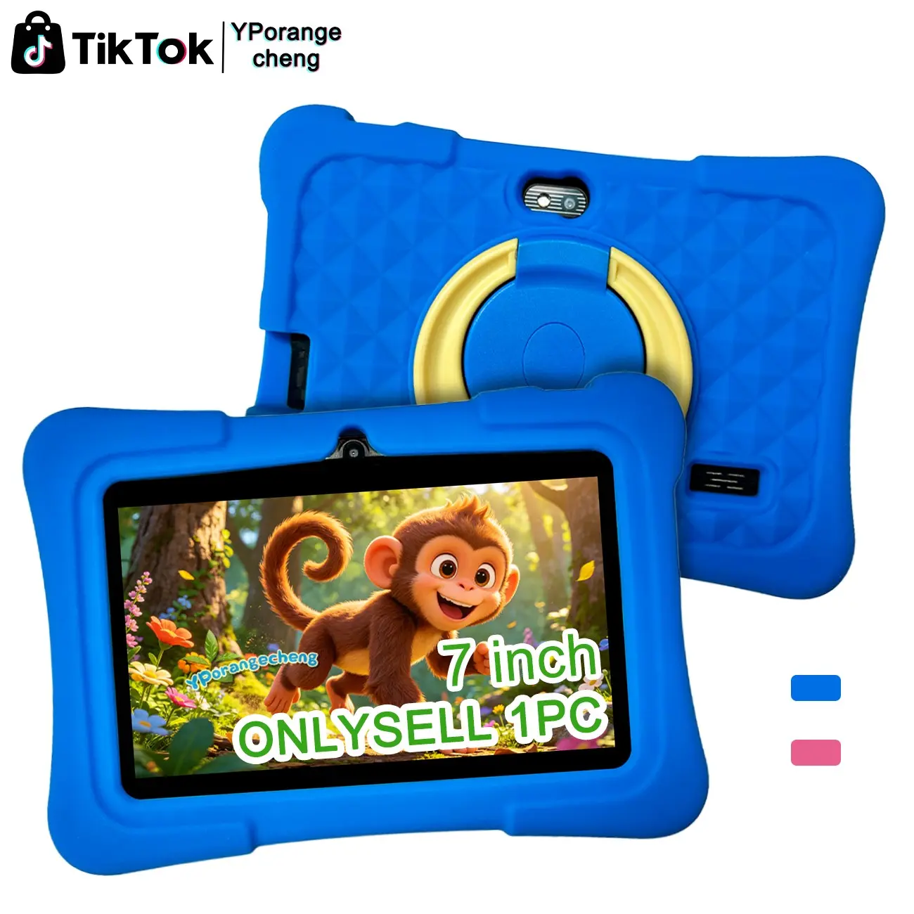 7 Inch Kids Tablet, Rechargeable Learning Tablet, Android 12/WiFi/1024x600 IPS Display/Parental Control/3000mAh/Dual Camera/With Shockproof Case, Educational, Games(No Adapter), Children's Gifts, Blue