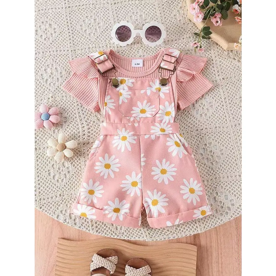Little Girl Denim Overalls Flower/Strawberry Print Jeans Overalls Strap Suspender Shorts Outfit Pink Summer Clothing Set Toddler baby boy clothes baby clothes girl baby stuff clearance