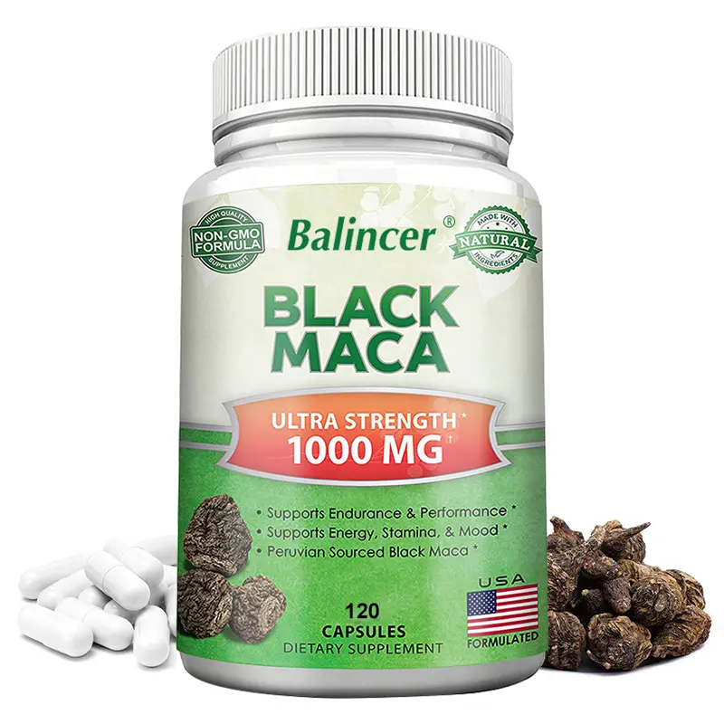 Balincer Black Maca Health Supplement, supports vitality and energy, 120 capsules.