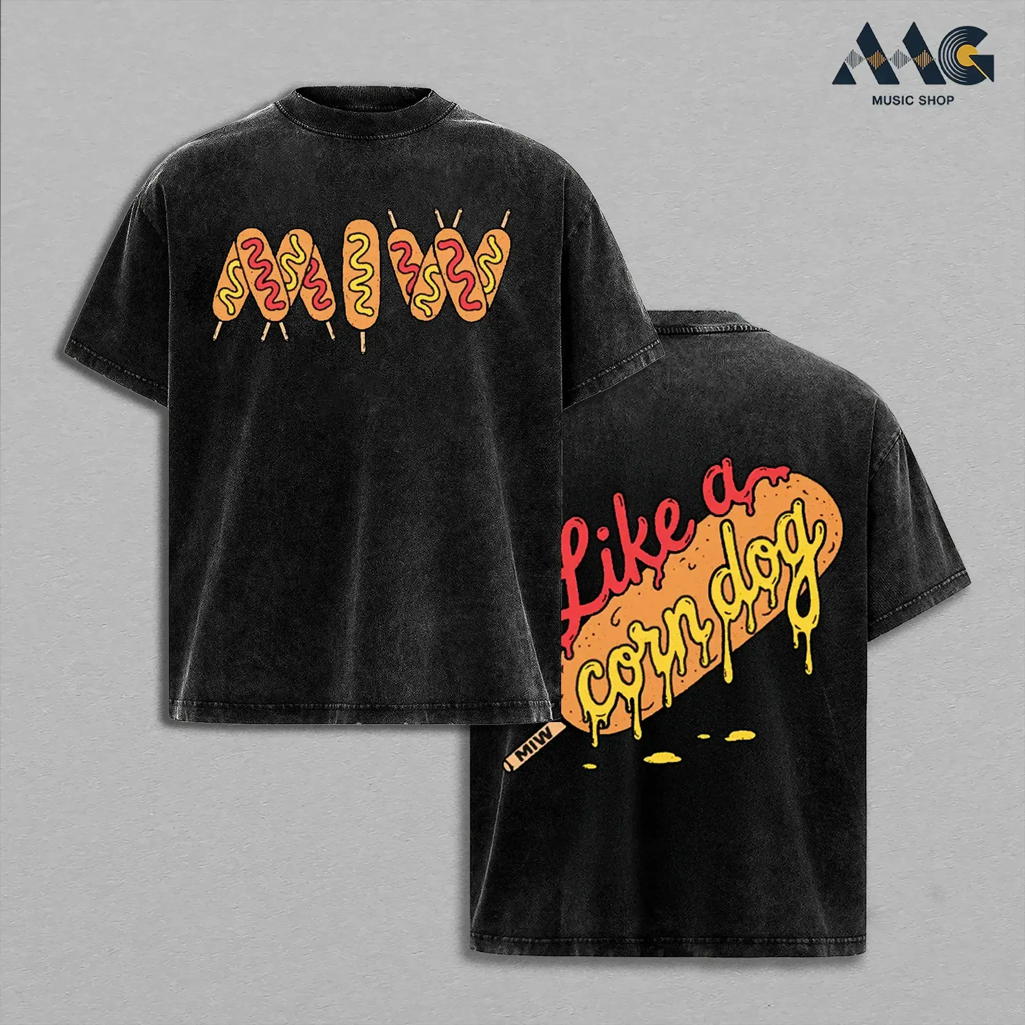 MIW Like A Corn Dog Funny Food Meme Heavy Cotton Top, Motionless In White Metalcore Band Merch, Oversized Graphic Tee Men, Y2k Casual Fashion Apparel, Vintage Washed Heavyweight Short Sleeve Top, Graphic Tee Unisex Heavyweight