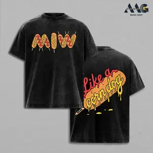 MIW Like A Corn Dog Funny Food Meme Heavy Cotton Top, Motionless In White Metalcore Band Merch, Oversized Graphic Tee Men, Y2k Casual Fashion Apparel, Vintage Washed Heavyweight Short Sleeve Top, Graphic Tee Unisex Heavyweight