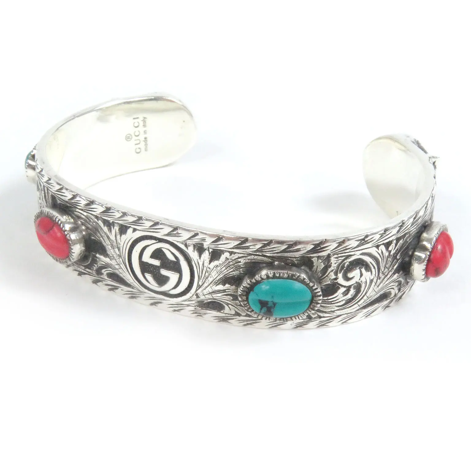 Pre-owned GUCCI Sterling Silver 925 (Ag925) Small Leather Goods Le Marche des Merveilles Silver Bangle