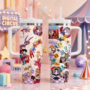 The Amazing Digital Circus Pomni Tumbler 20Oz & 40Oz, Scrapbook Collage Travel Mug with Handle, Cute Cartoon Character Cup, Fan Gift