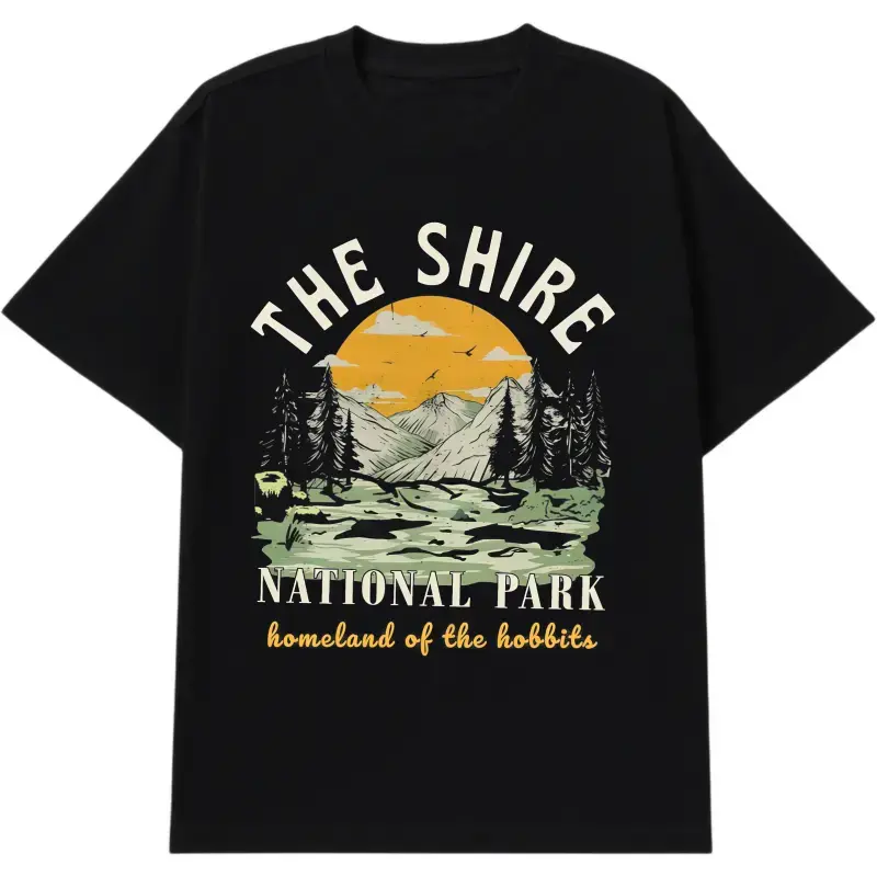 Vintage The Shire Lord of The Rings Graphic Tee - National Park - Homeland of The Hobbits - Middle Earth - J.R.R.Tolkien - Movie Shirt Menswear Top lll01