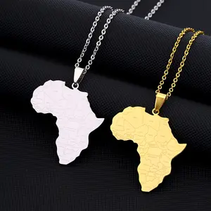 Titanium steel luster Africa Nigeria Ghana Somalia famous national style Africa map country name pendant necklace