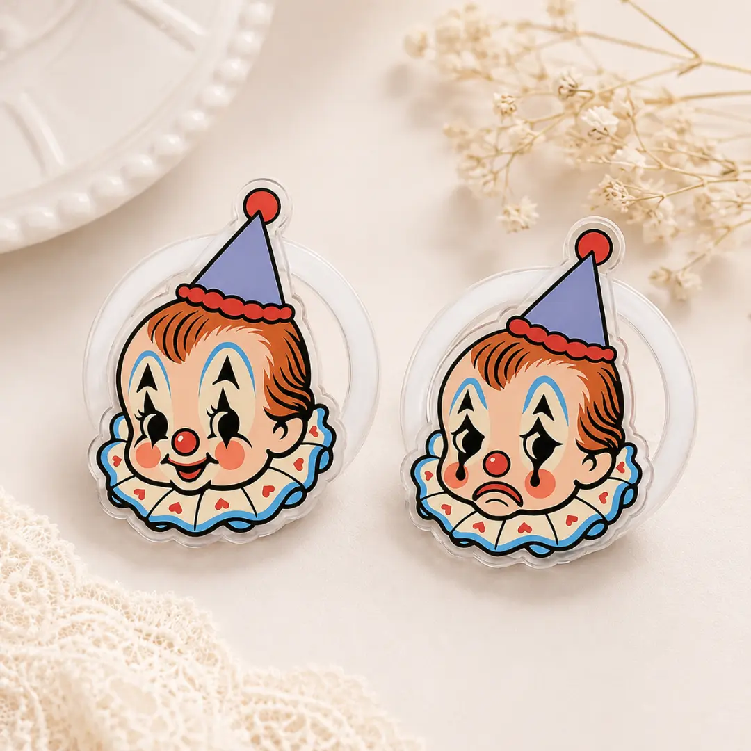 Creepy Cute Clown Phone Grip Halloween Retro Circus Happy Sad Face Holder Stand MagSafe Compatible Spooky Season Gift