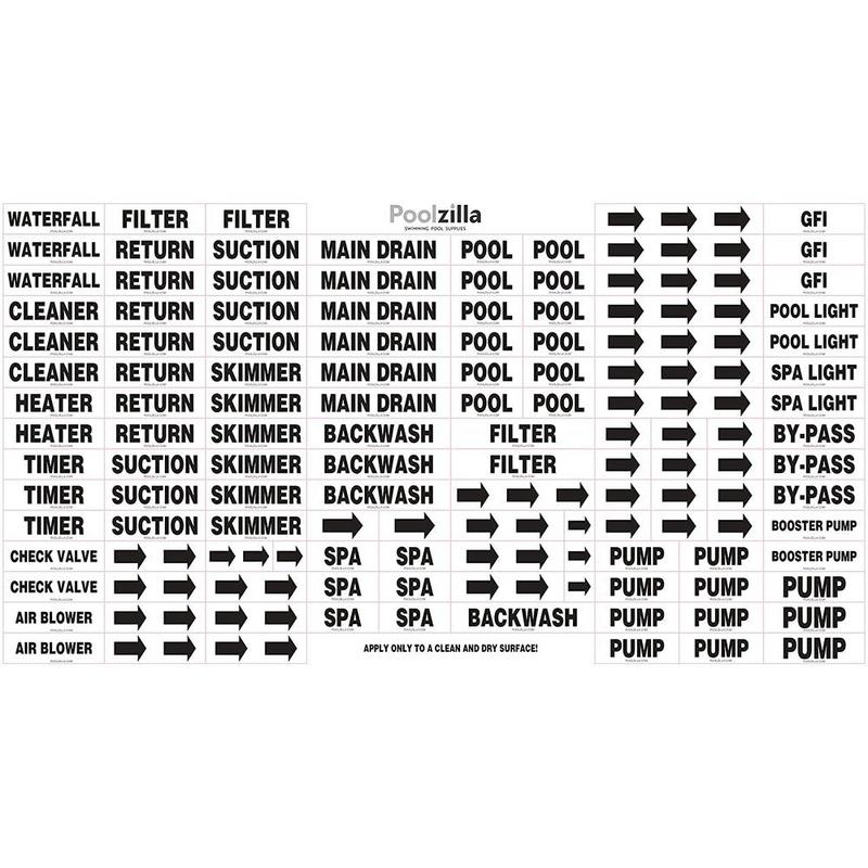 Poolzilla Premium Waterproof Sticker Labels For Swimming Pool Plumbing and Equipment