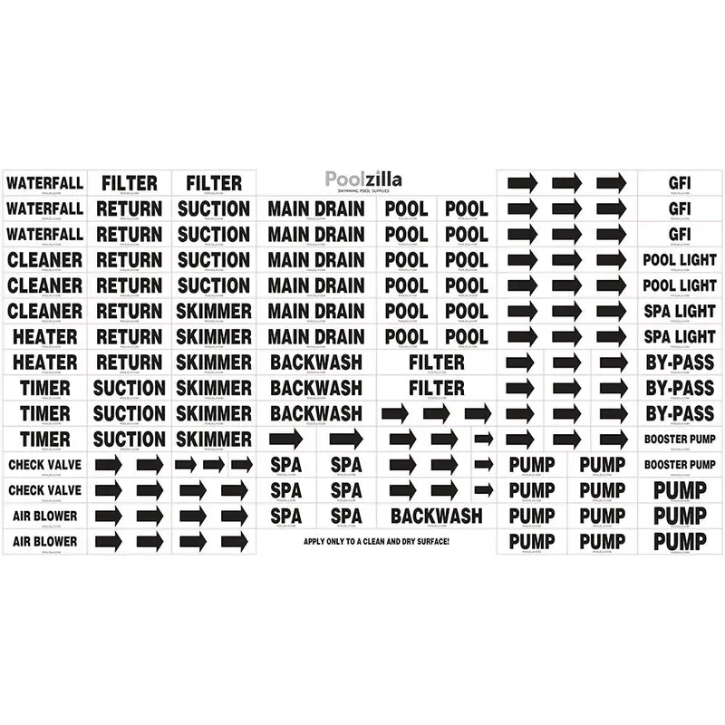 Poolzilla Premium Waterproof Sticker Labels For Swimming Pool Plumbing and Equipment
