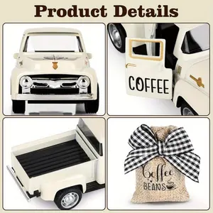 Coffee Decor for Coffee Bar Metal Truck with Coffee Beans Burlap Sack Vintage Pickup for Farmhouse Kitchen Decor Coffee Station Home Coffee Bar Accessories Coffee Shop Decor Ornaments