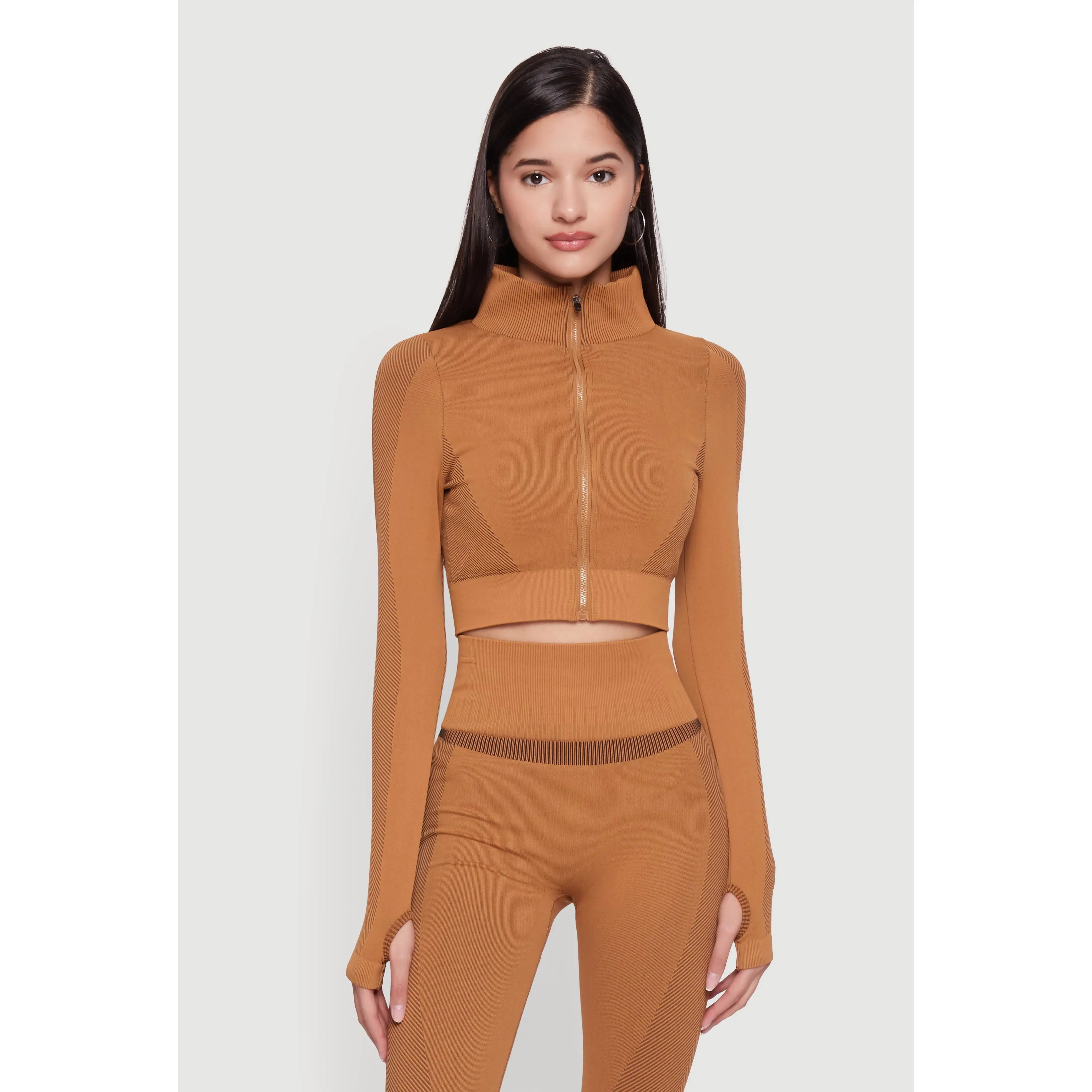 Seamless Compression Rib Zip Front Cropped Active Jacket