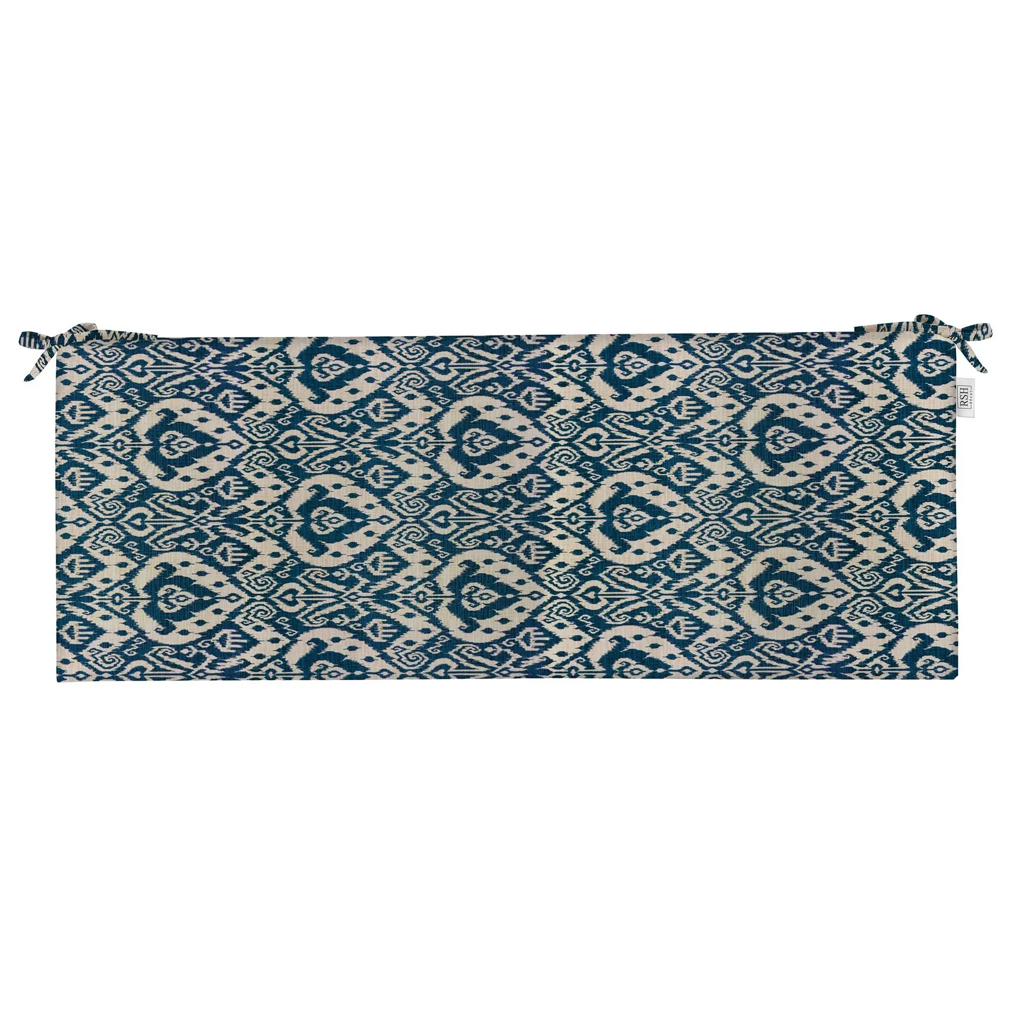 RSH Décor Foam Bench Cushion 72”x18”x3” for Indoor/Outdoor Use - Ashmore Marine Blue with Ties, Made in USA