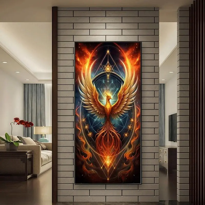 Phoenix Pattern DIY Diamond Arts Colorful Painting Kit without Frame, 5D Diamond Arts Colorful Painting Kit, Wall Art Decor for Home Living Room Bedroom