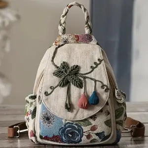 Women's Lightweight Embroidered Crossbody Daypack Backpack - Artistic Design