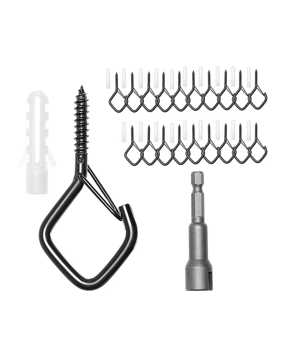 【summerfinds】VEVOR 20 PCS Q-Hanger Hooks, 2.17 in Q Hanger String Light Hooks Outdoor, Heavy Duty Outdoor Screw Hooks with Security Buckle, for Hanging Outdoor String Lights, Christmas Lights, Cups, Decors (Black)