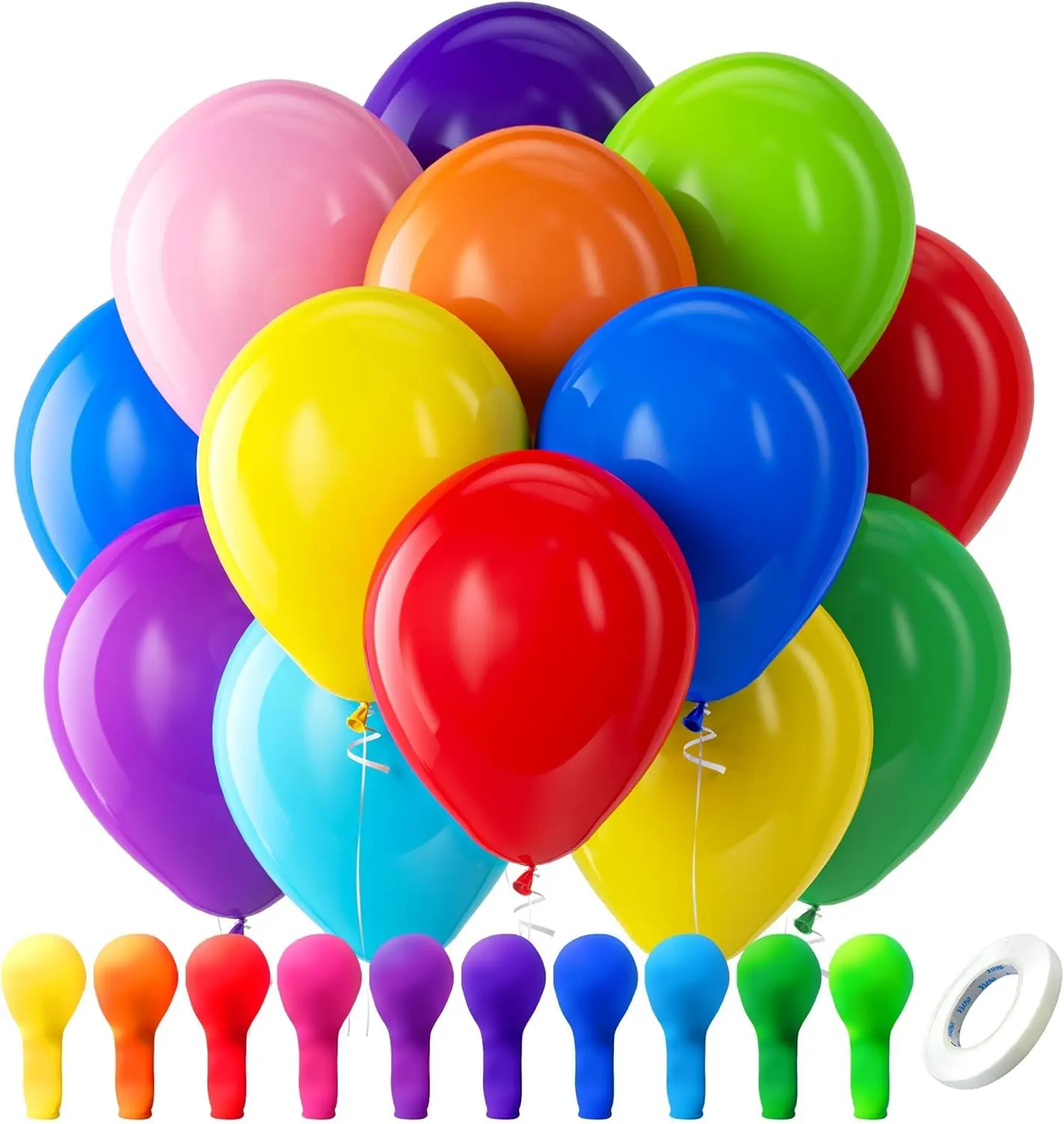 Bezente Assorted Rainbow Latex Balloons, 100 Pack 12 inch Round Helium Bright Color Balloons for Birthday Bridal Shower Wedding Party Decorations | Bright Color Balloons for Birthday Bridal Shower Wedding Party Decorations