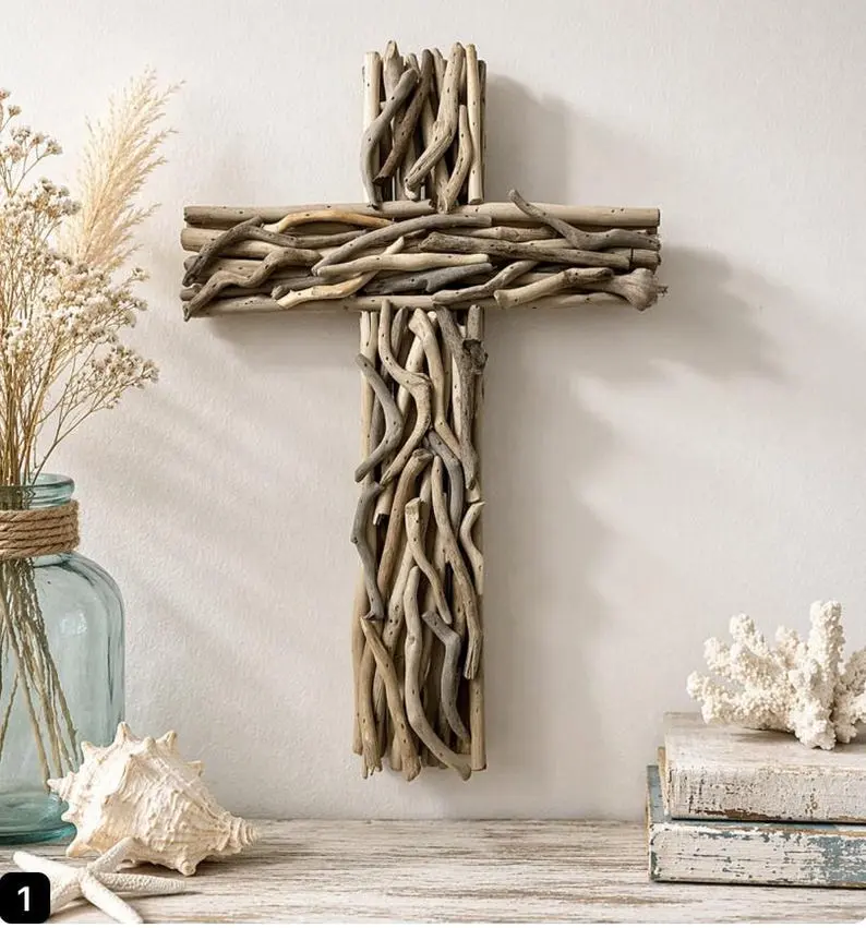 Driftwood Cross - Rustic Coastal Wall Decor (20"x14")