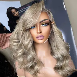 Ash Blonde Colored Short Bob Lace Frontal Wigs 13x4 Lace Front Human Hair Wigs Body Wave Brazilian Remy Ash Blonde Wig Pre Plucked for Women 180 Density