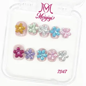 .DP.7547.Colorful Rhinestone Floral Wearable Nails