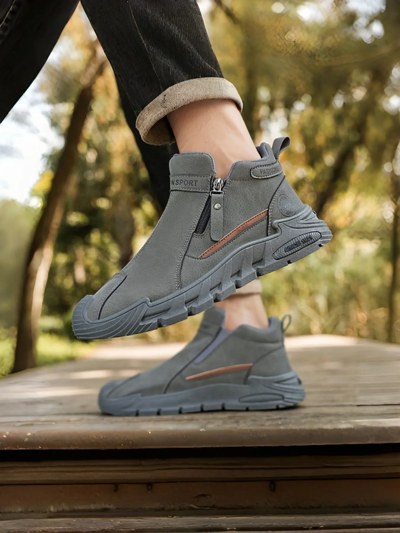 Men's High-Top Zip Boots | Easy-On Work Sneakers Workwear Shoes | Rugged Platform Streetwear | Walking Shoes Flatform | Grip Boots | Footwear